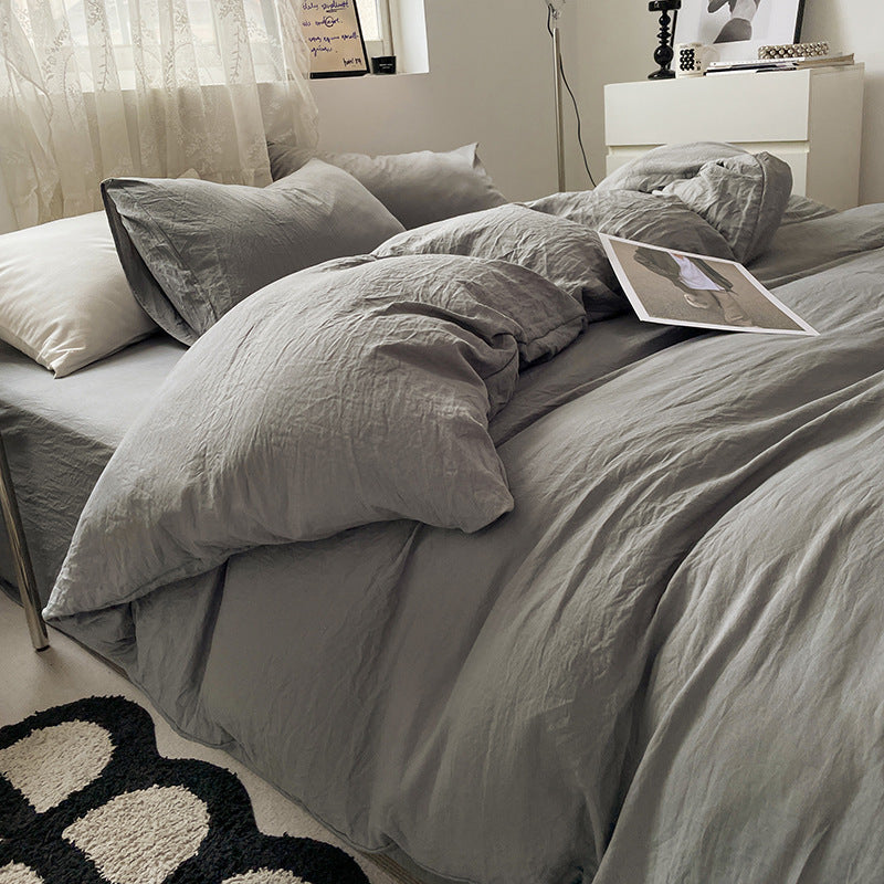 Washed Cotton Bedding Set (4PCS) Light Gray