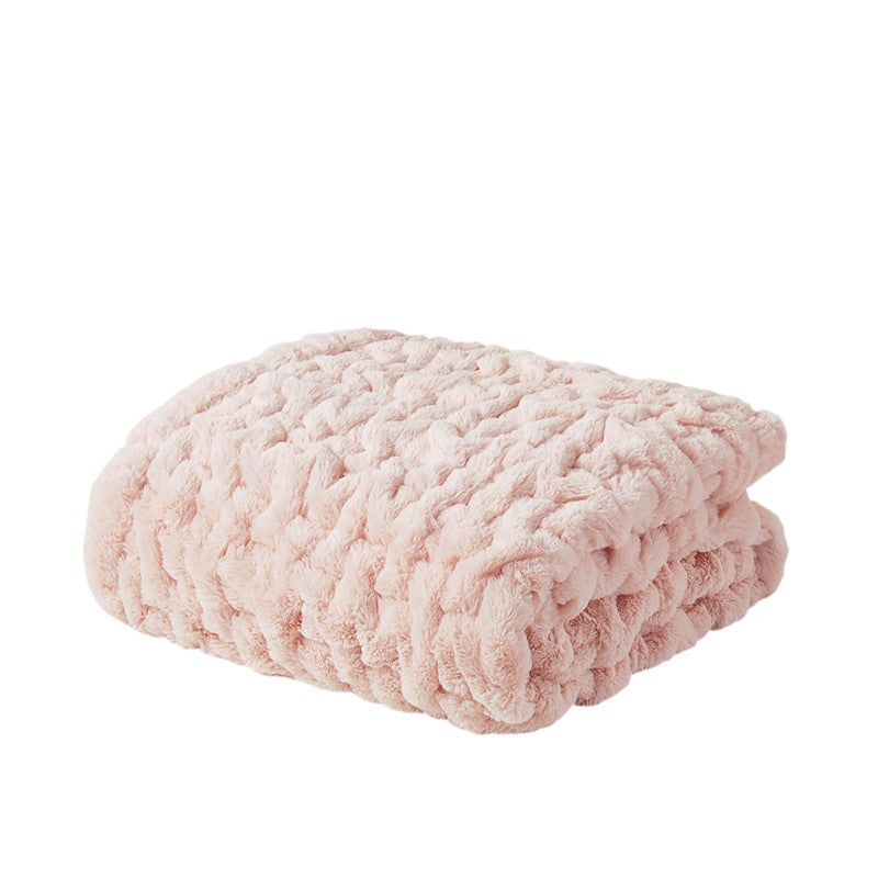 Ruched Fur Throw 50x60" Blush