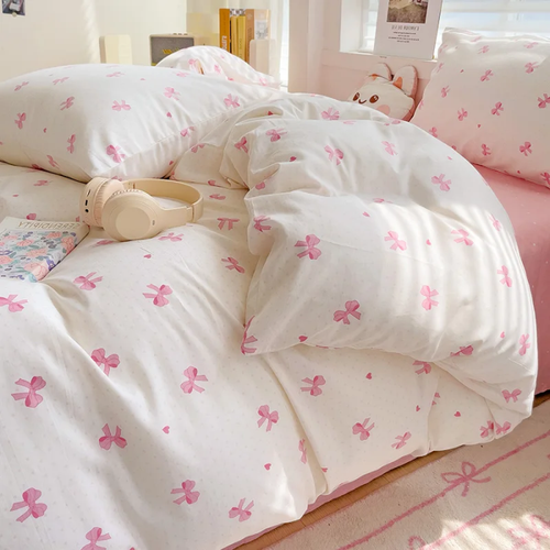 Blush Ribbon Bedding Set Queen
