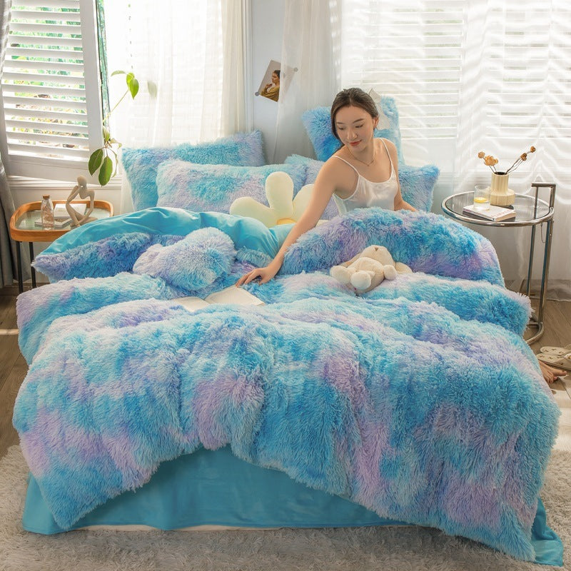 Fluffy Mink Velvet Duvet Cover Set 4pcs Light Blue