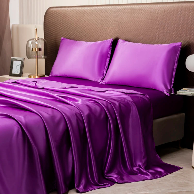 Luxury Satin Sheets - Silky Bedding Set with Pillowcases Purple