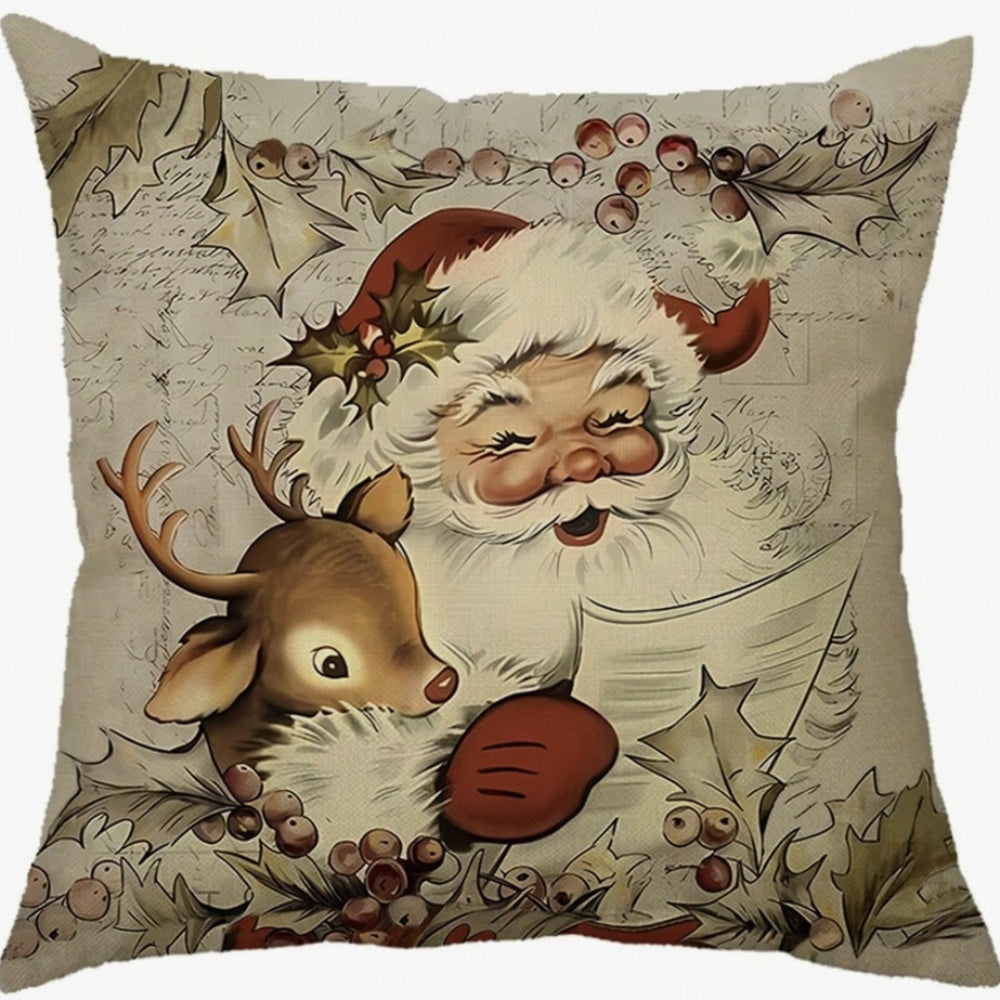 Santa's Charm Farmhouse Cushion Cover Santa Reindeer
