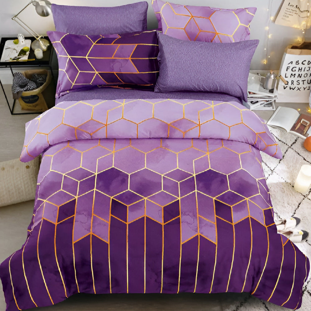 Golden Cosmo Hive | 3pcs Duvet Cover Sets Violet Nova