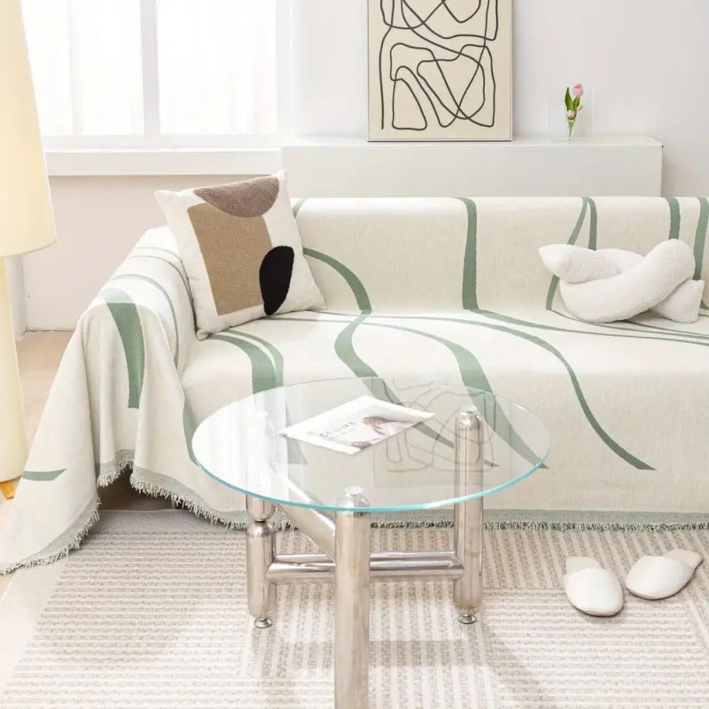Wave Lines Chenille Sofa Covers Green