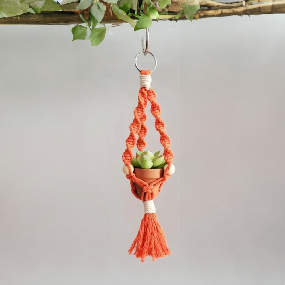 Macrame Car Plant Hanger Bright Orange
