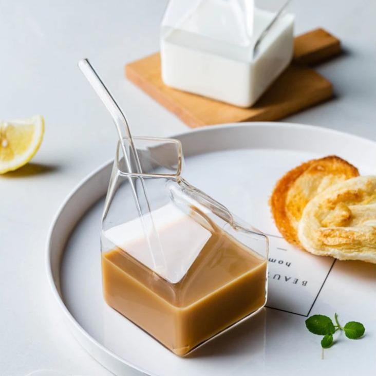 Compact Glass Milk Carton Mug