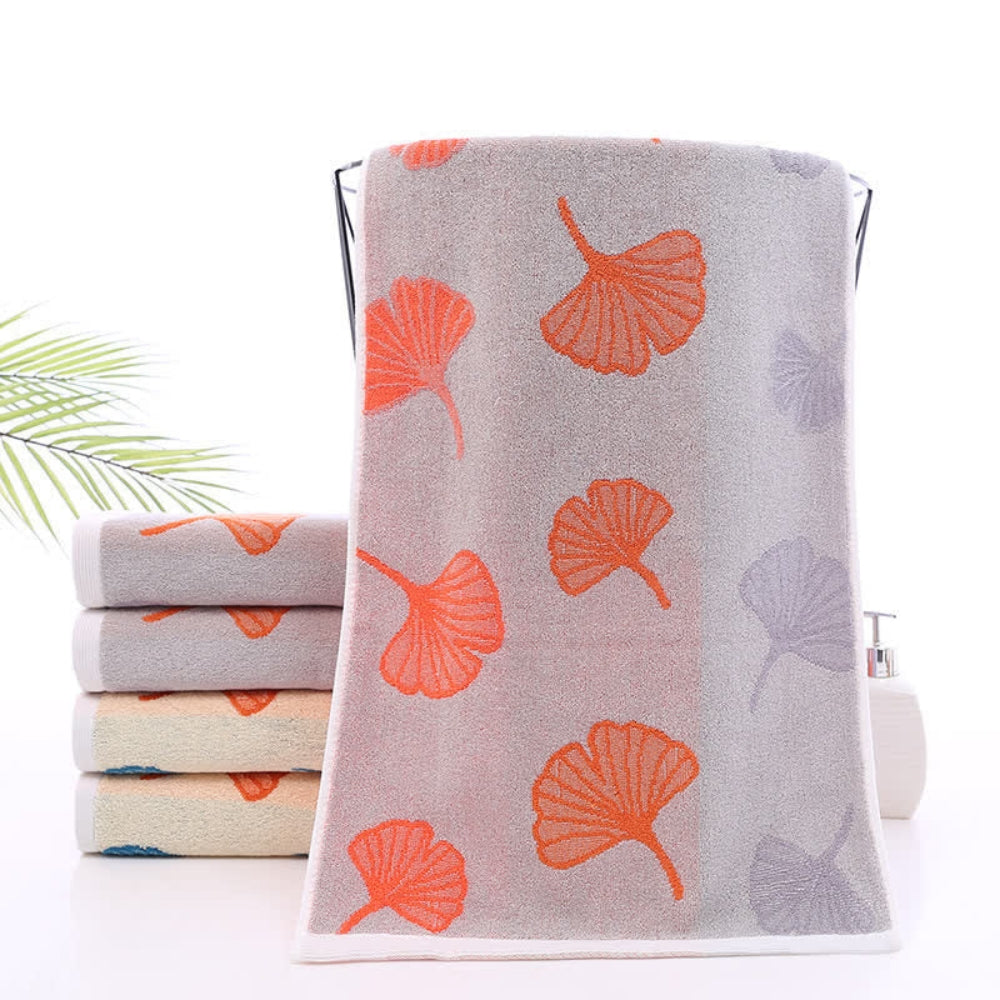Ginkgo Bliss Cotton Towel Gray & Orange 18"x30"