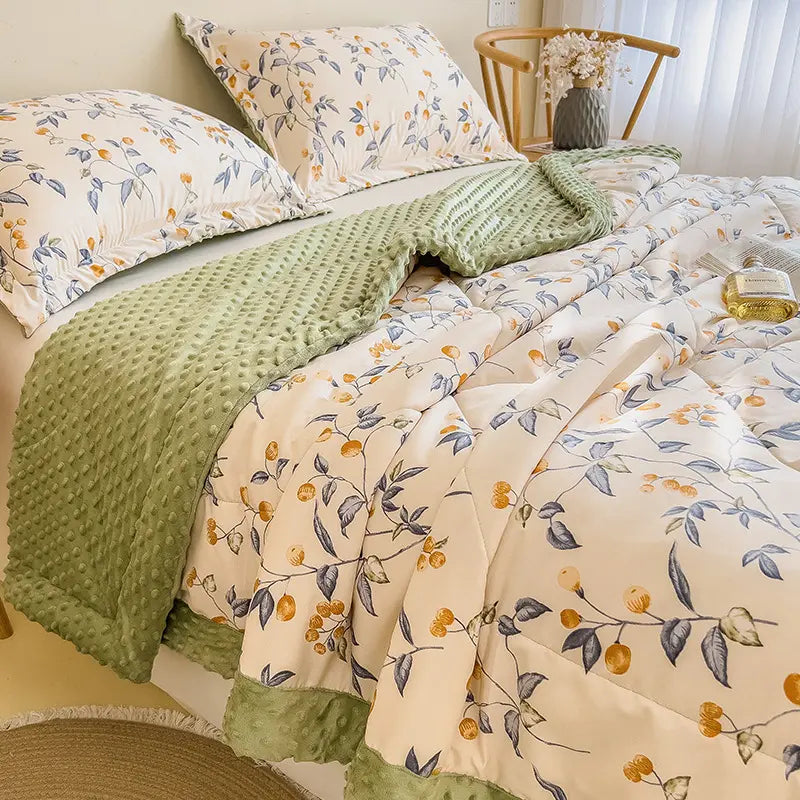 Floral Velvet Quilt - Textured & Soft Lemon Bloom