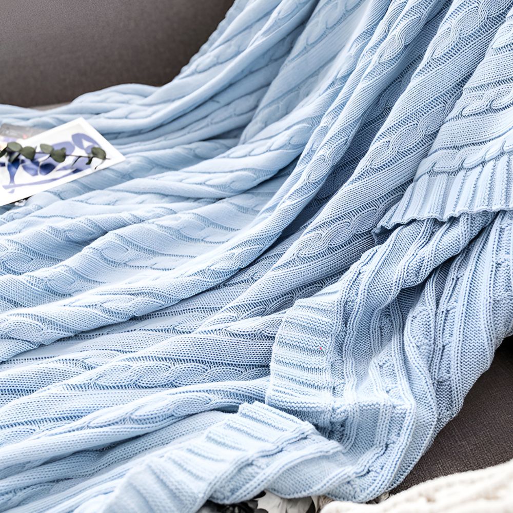 Braid Knitted Cotton Throw Sky Mist