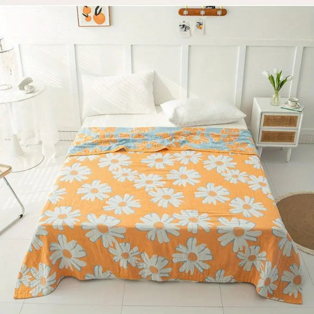 Summer-Ready Daisy Cotton Blanket Yellow