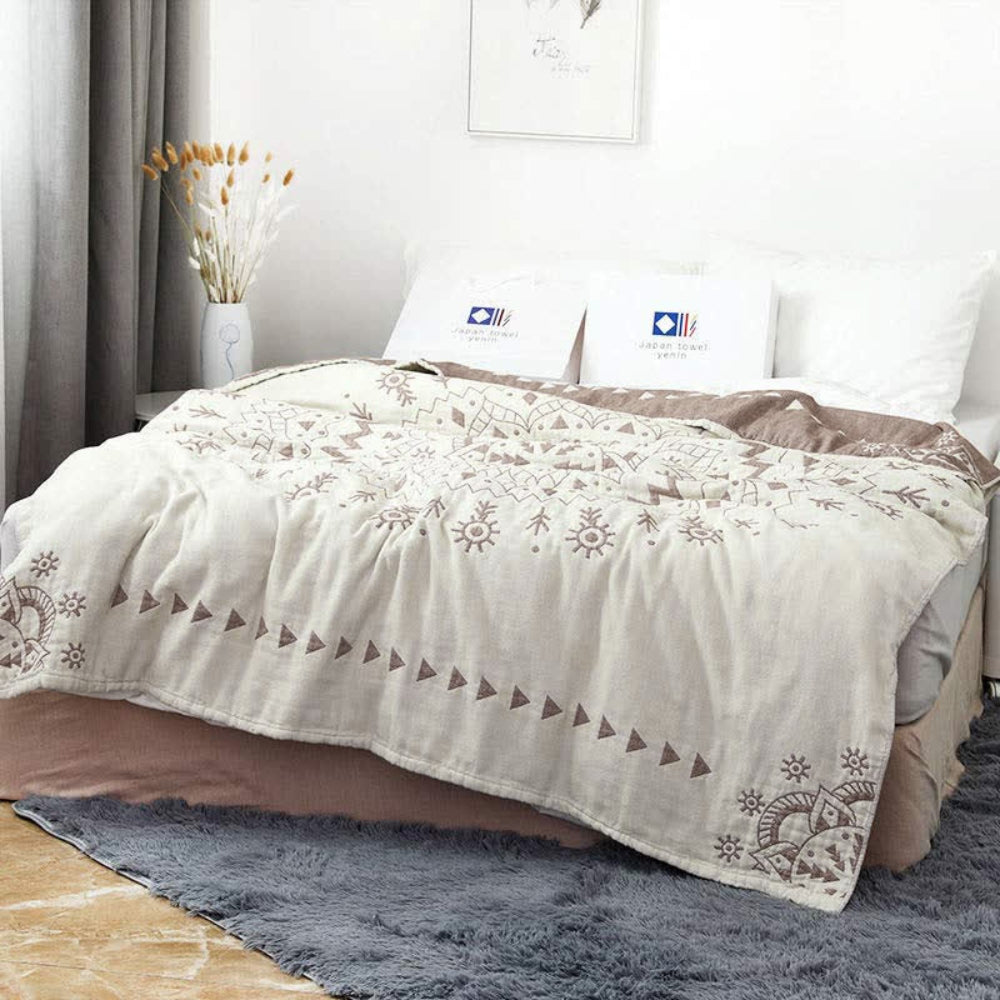 Mandala Art Pattern Reversible Cotton Blanket Auburn