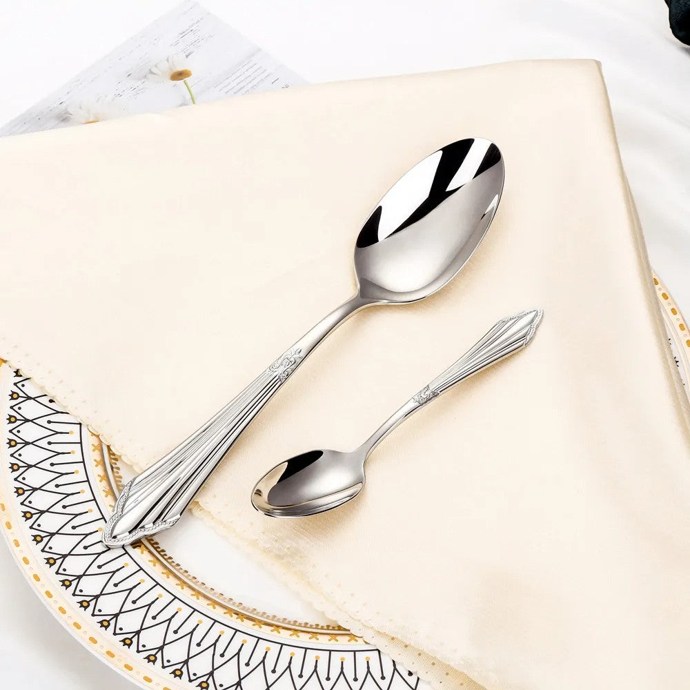 Baroque Silverware Set - Stainless Steel Flatware with Antique Detail