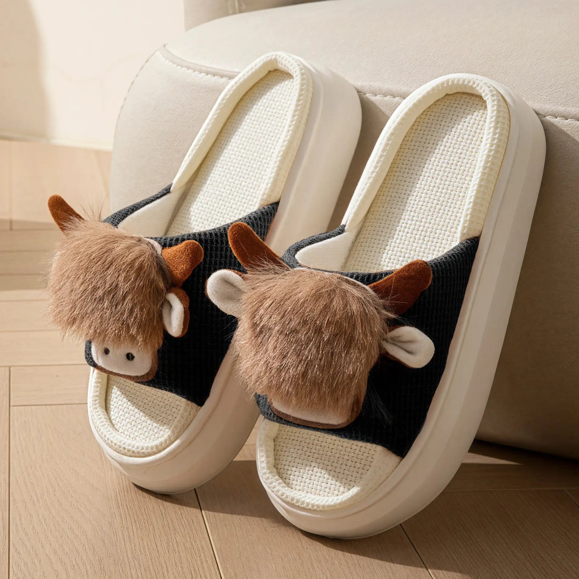 Linen Cow Women Slippers