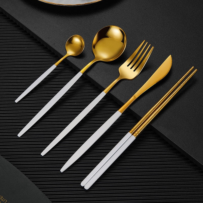 Nara Matte Black & Gold Cutlery Set Platinum 1 Set - 5 Pieces