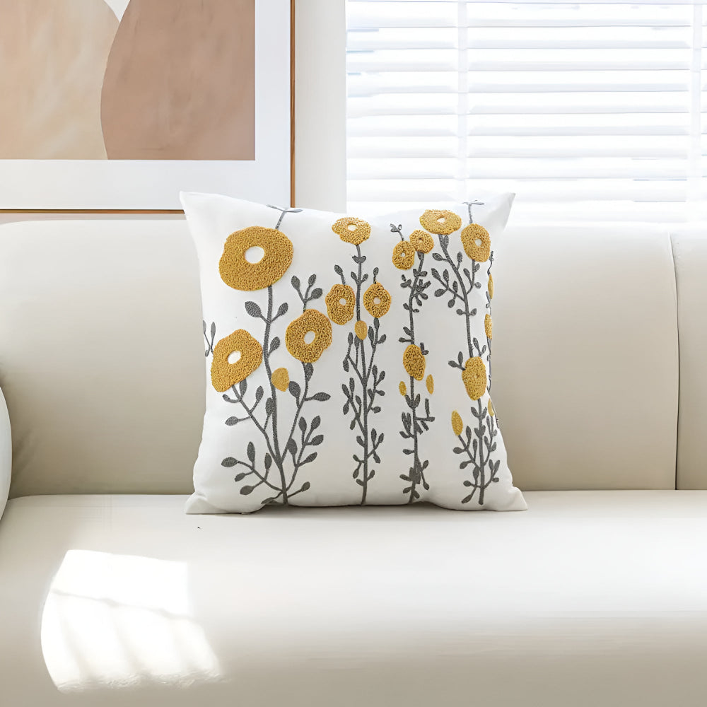 Floral Essence Embroidered Cushion Cover Blooming Garden