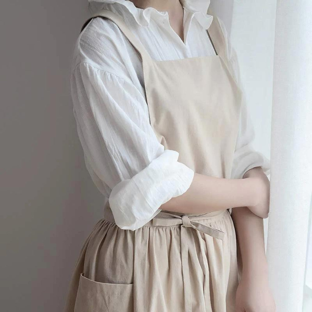 Multipurpose Cotton Apron With Pockets Beige