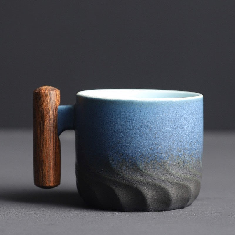 Espresso Cup with Bamboo Handle - Japanese-Inspired Blue
