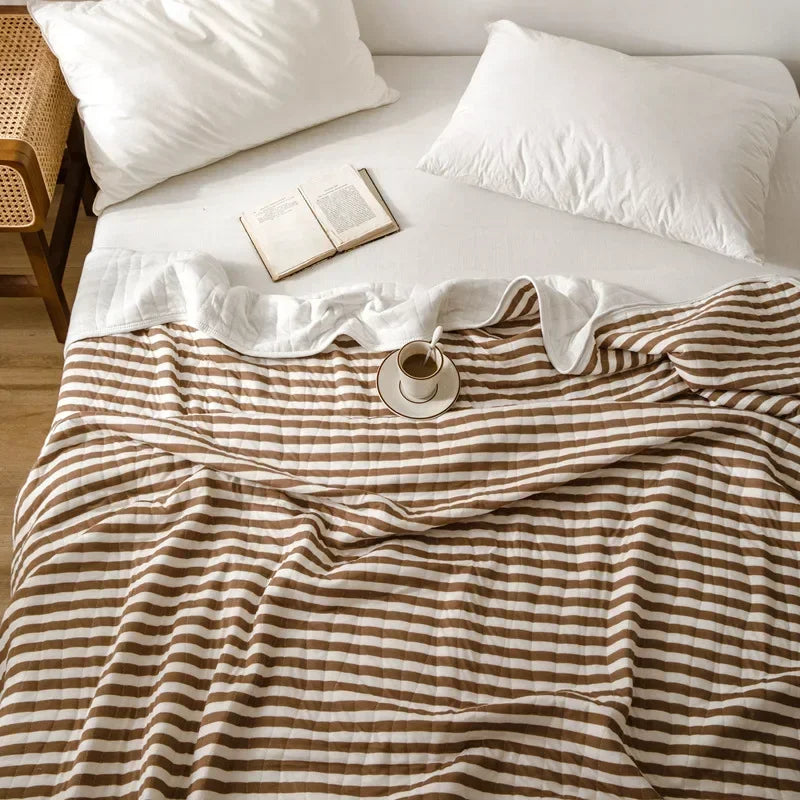 Striped Cotton Quilt - Japanese Inspired Coffee Brown Stripes