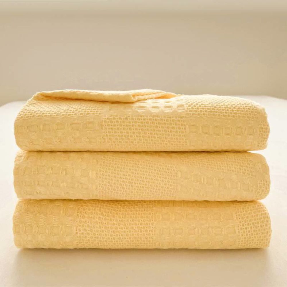 Blush Waffle Checkered Blanket Yellow