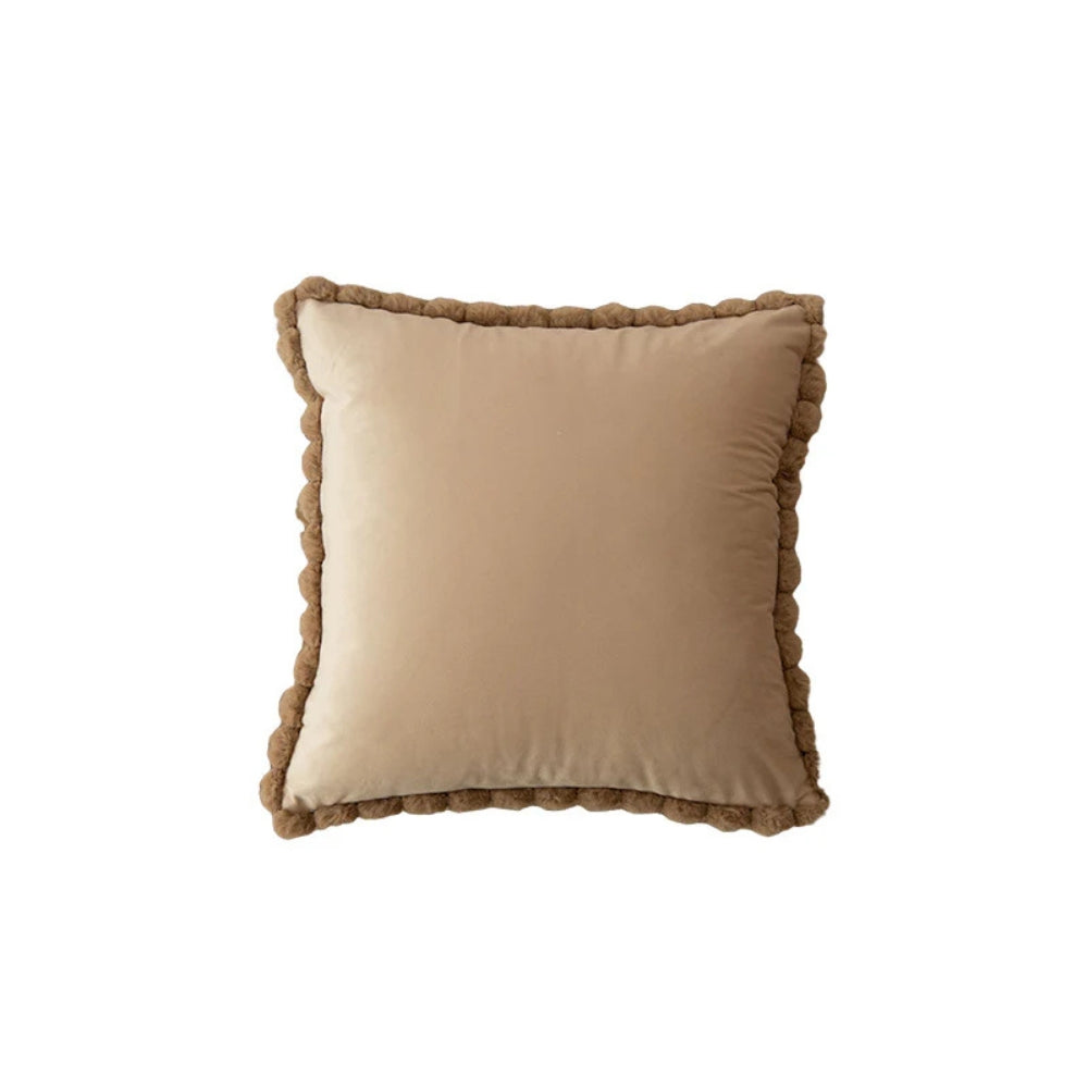 Velvet Pom-Pom Trim Cushion Cover Beige 18"x18"
