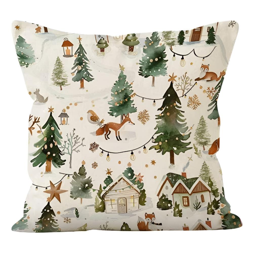 Winter Christmas Cushion Cover Festive Forest Wonderland 18"x18"