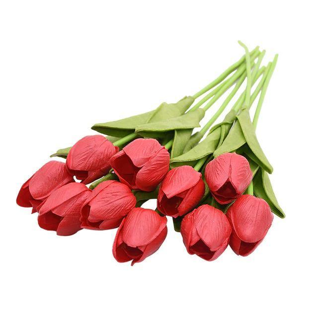 10-Piece Fake Tulips Silk Flowers Red