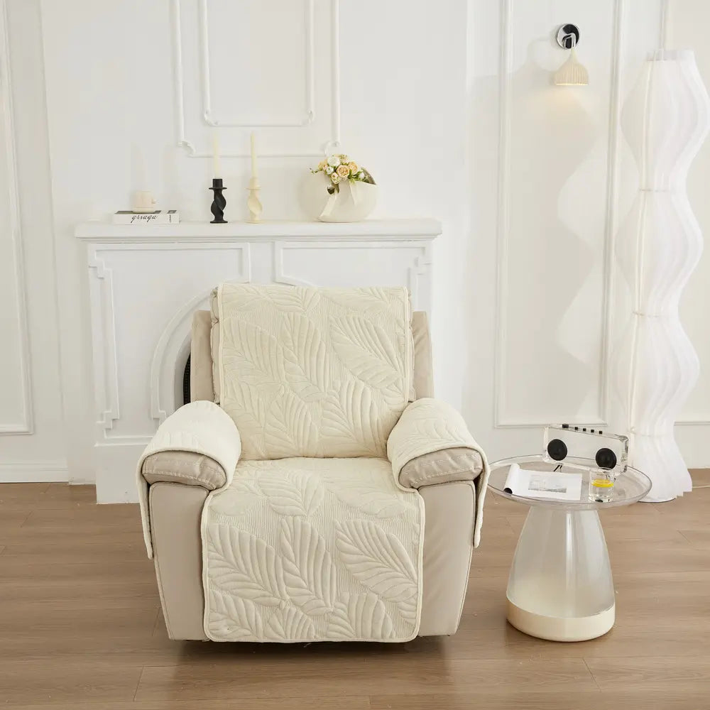 Waterproof Recliner Cover - Quilted Slipcover with Storage Pockets Beige 24" x 88"
