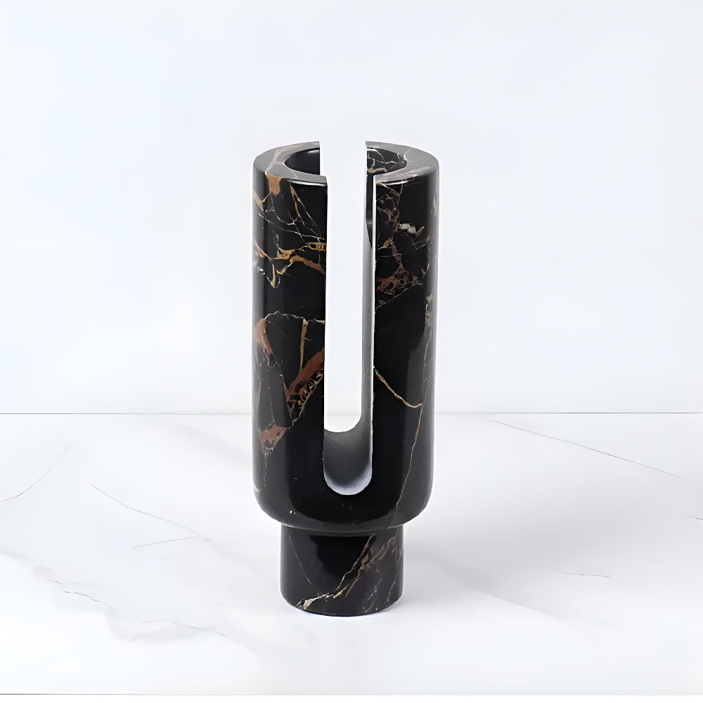 Eclipse Marble Candle Holder Obsidian Black