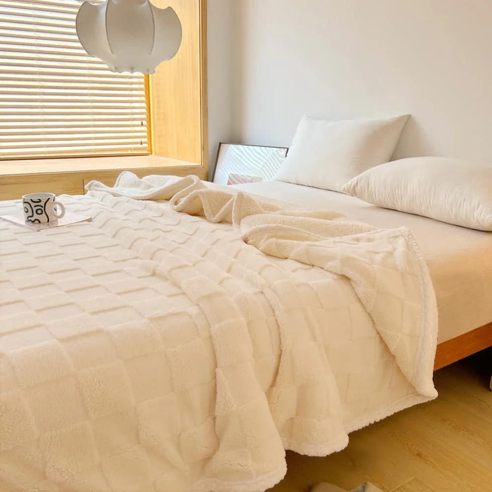 Plush Square Checkerboard Blanket White