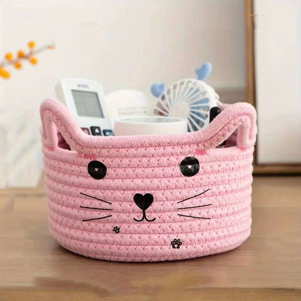 Cozy Cat Woven Basket Pink
