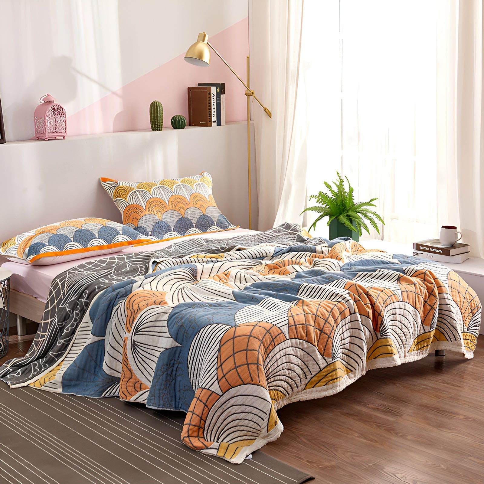 Scallop-Pattern Cotton Blanket Sunset Vibes