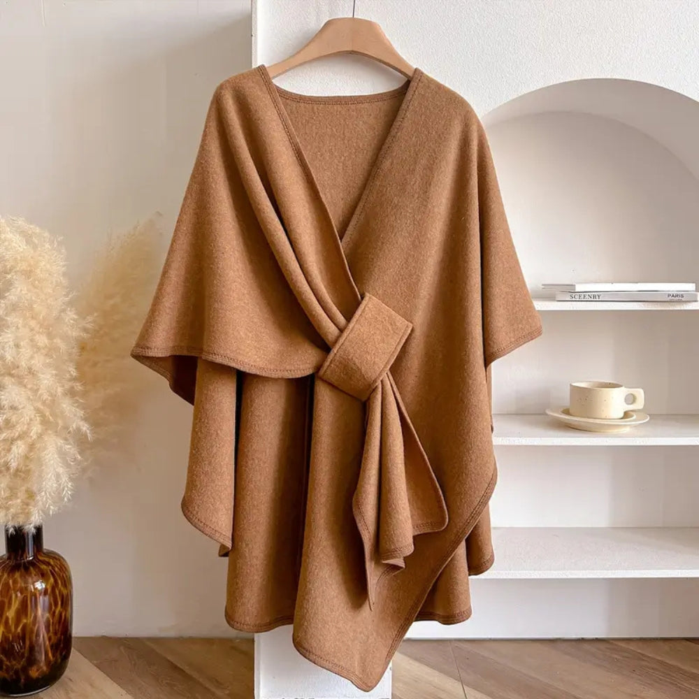 Luxurious Poncho Windproof Shawl Coat Khaki