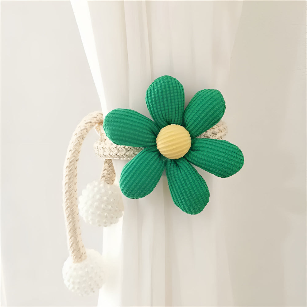 Whimsical Flower Curtain Tie Back Olive Green