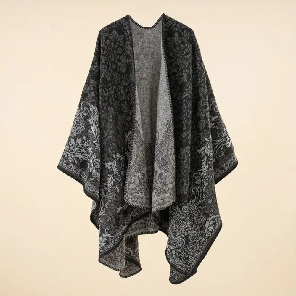 Baroque Pattern Warm Blanket Shawl Black