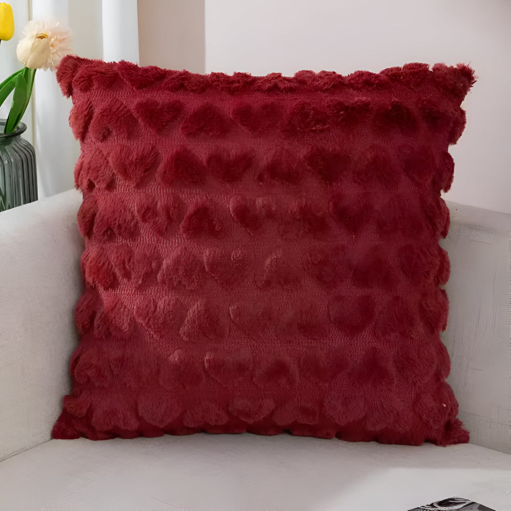 Plush Heart Cushion Cover Scarlet