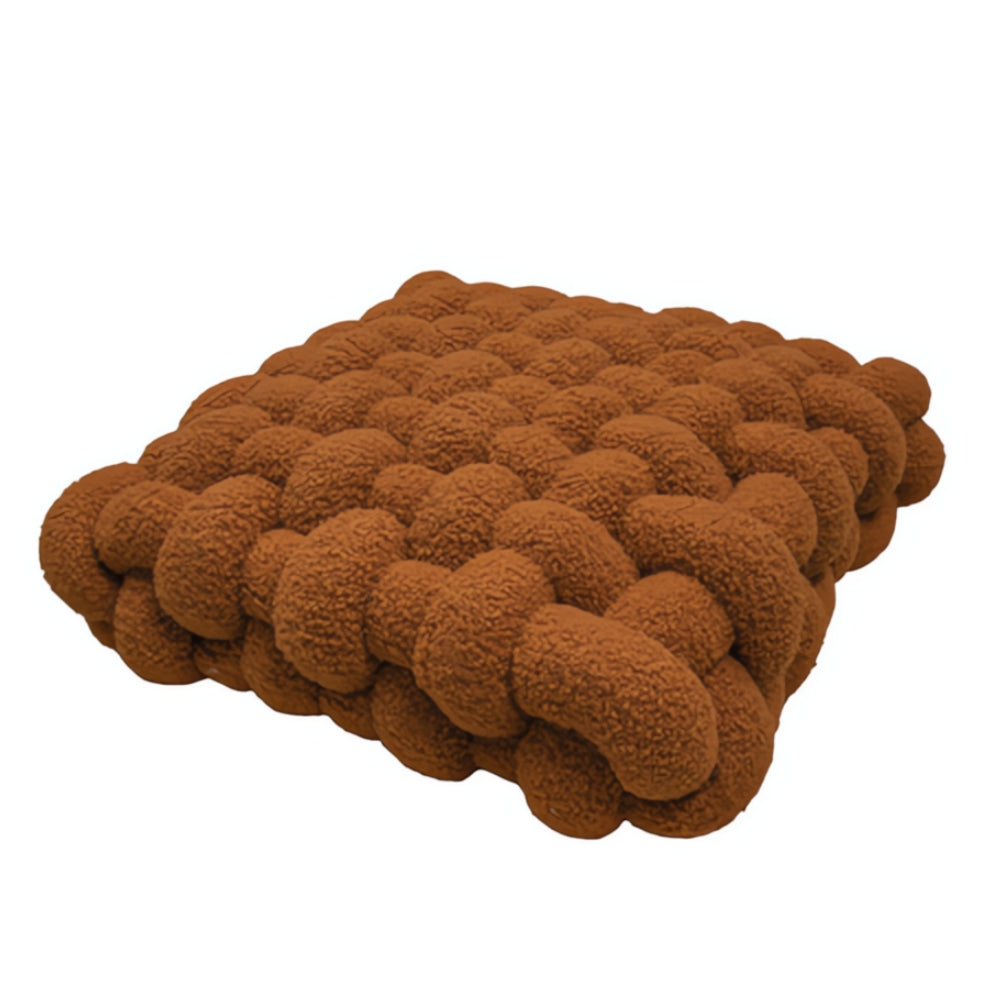 Plush Woven Knot Boucle Cushion Brown