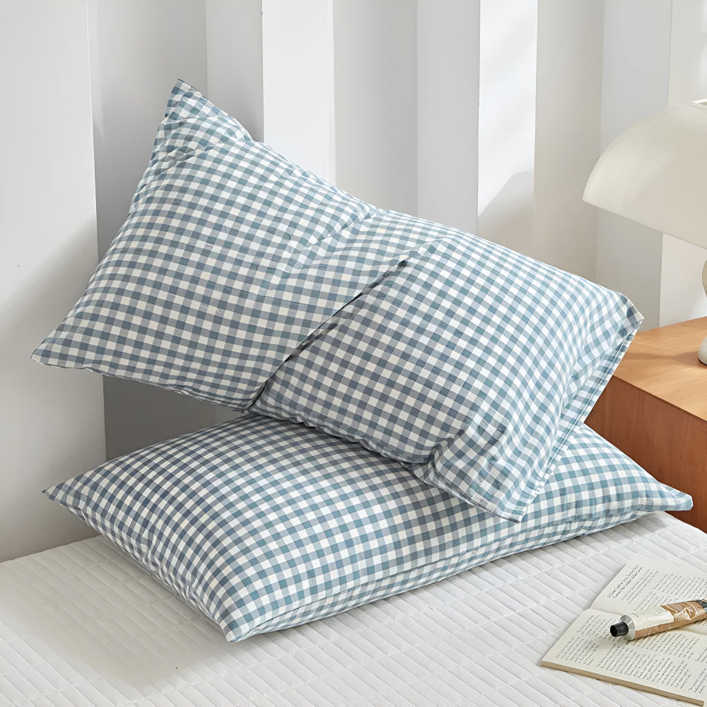 Soft Plaid Checkered Pillowcases Azure Checkered