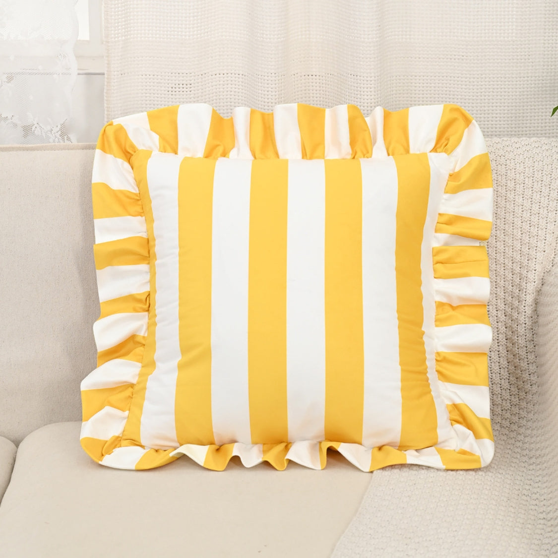 Retro Striped Ruffle Cushion Cover Rose Ruffle