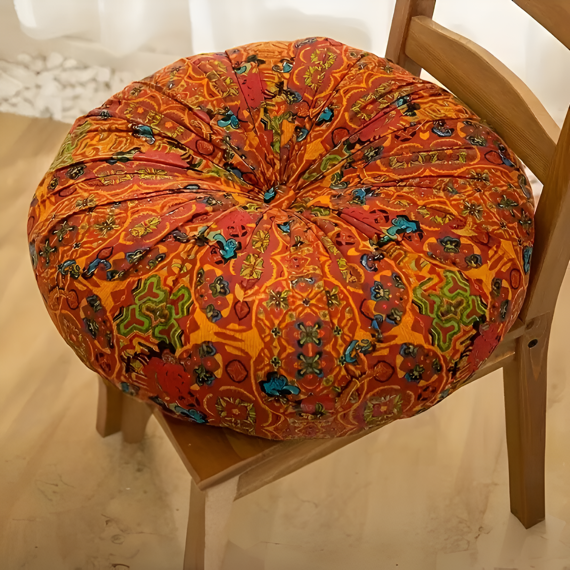 Bohemian Embroidered Floor Cushion Round Orange