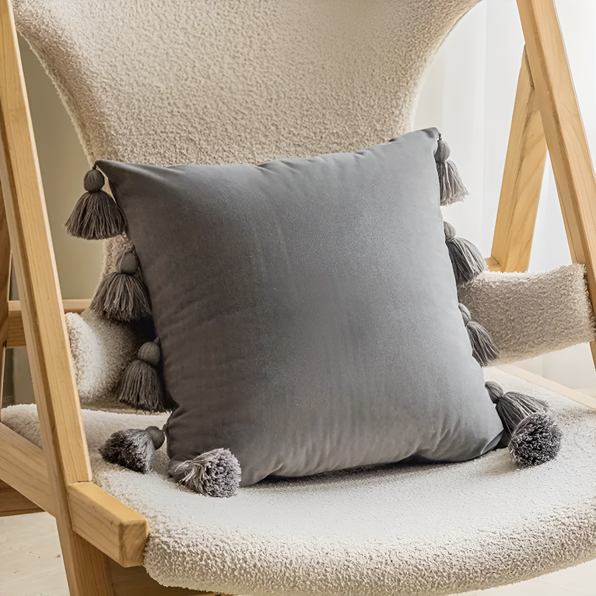 Bohemian Pompom Cushion Cover Gray 18"x18"