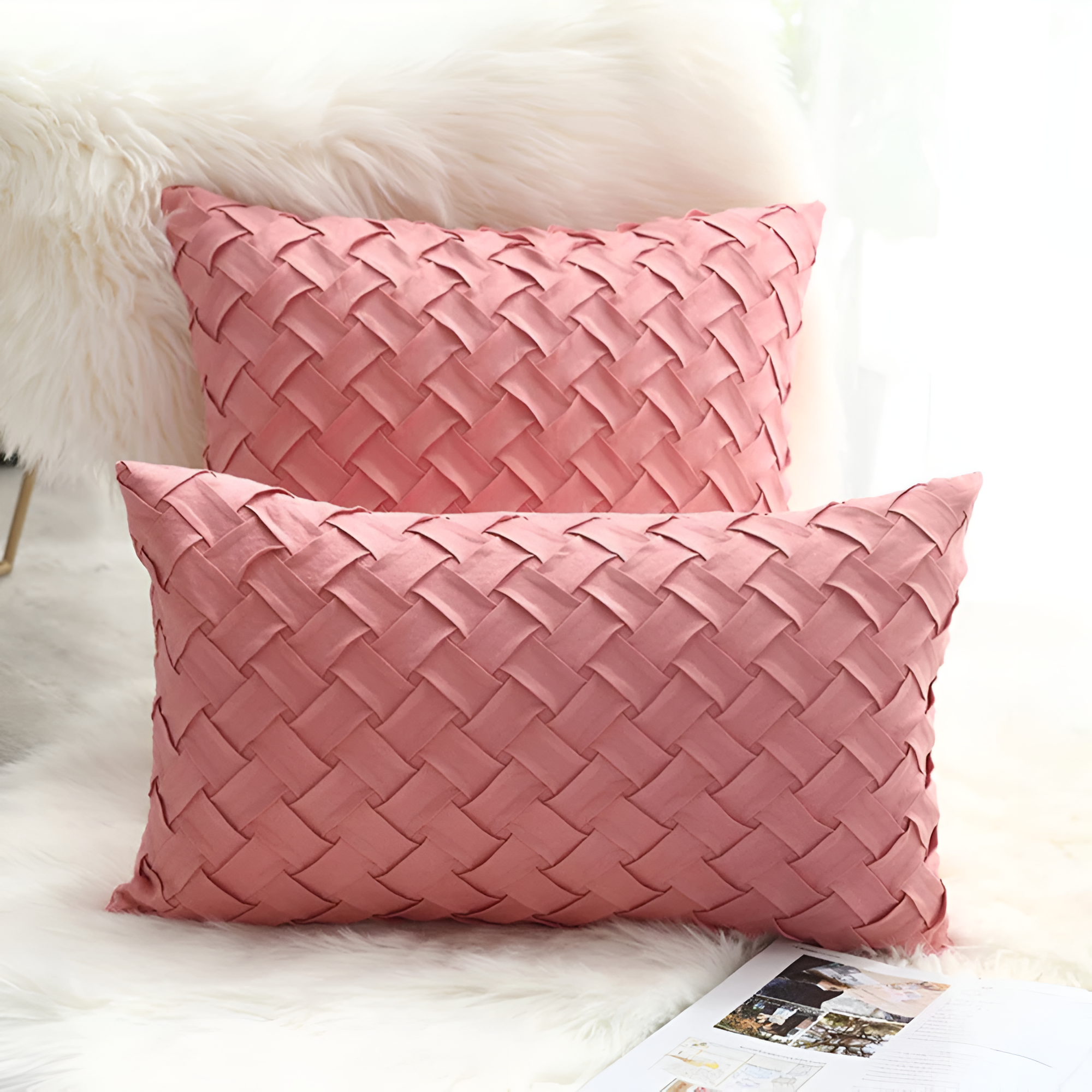 Premium Woven Cushion Covers Pink 12"x20"