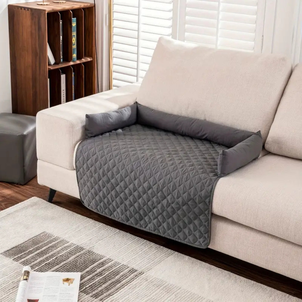 Bolstered Quilted Pet Sofa Protector Dark Gray