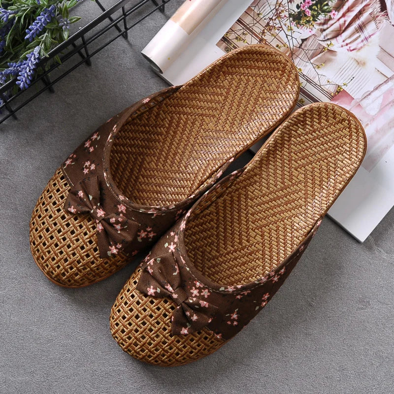 Women's Linen Vintage House Slippers Brown