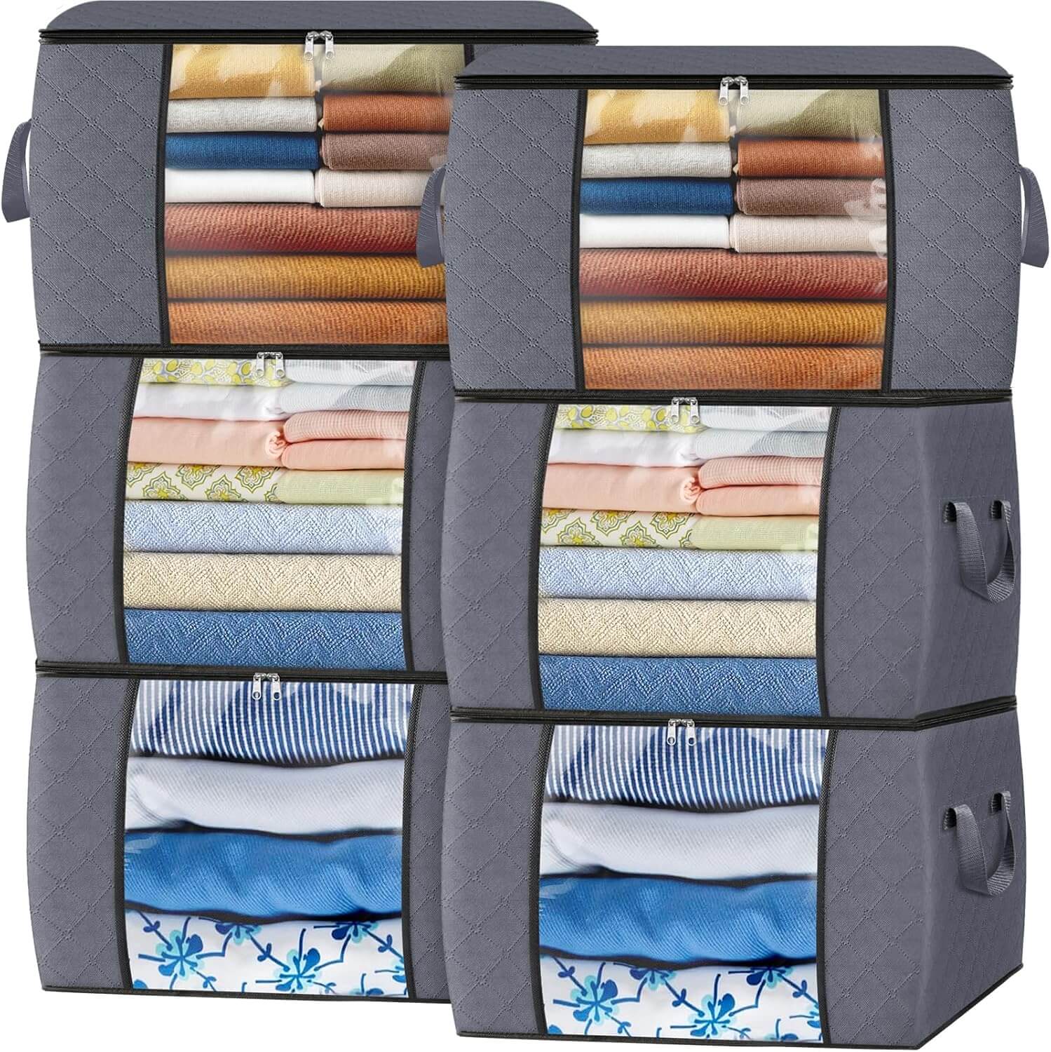 Foldable Clothes Storage Bag Organizer 24 Gallons 6 Pieces