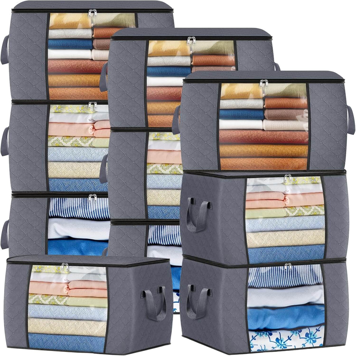 Foldable Clothes Storage Bag Organizer 24 Gallons 10 Pieces