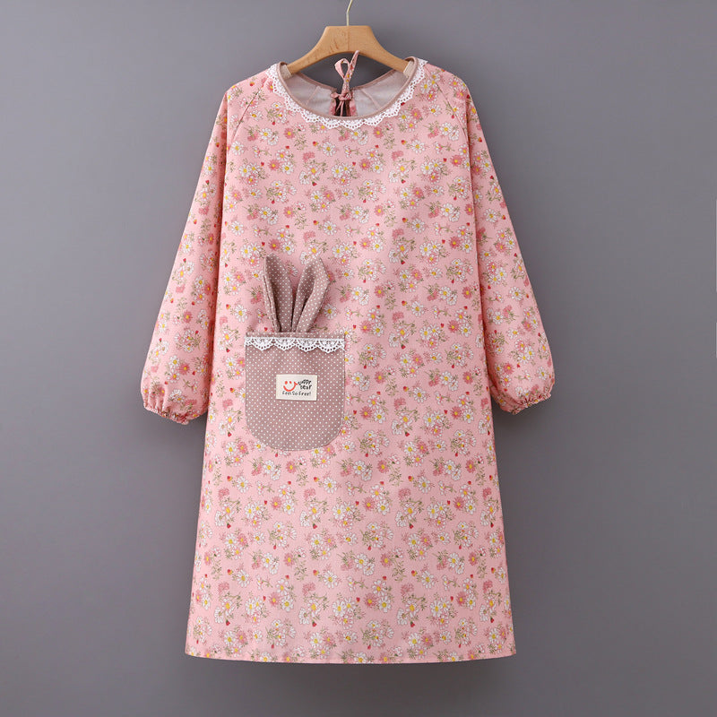 Floral Waterproof Kitchen Apron Pink Long Sleeve