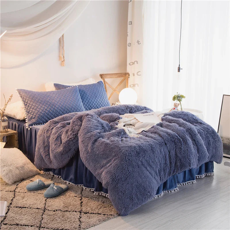 Velvet Duvet Cover - 4 Piece Bedding Set Blue