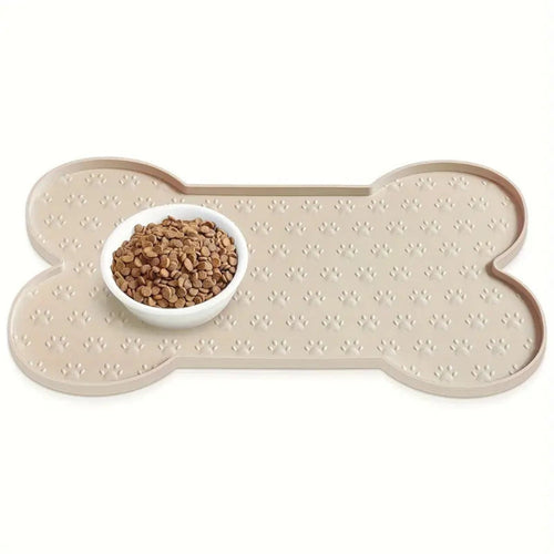 Bone-Shaped Silicone Pet Feeding Mat Beige