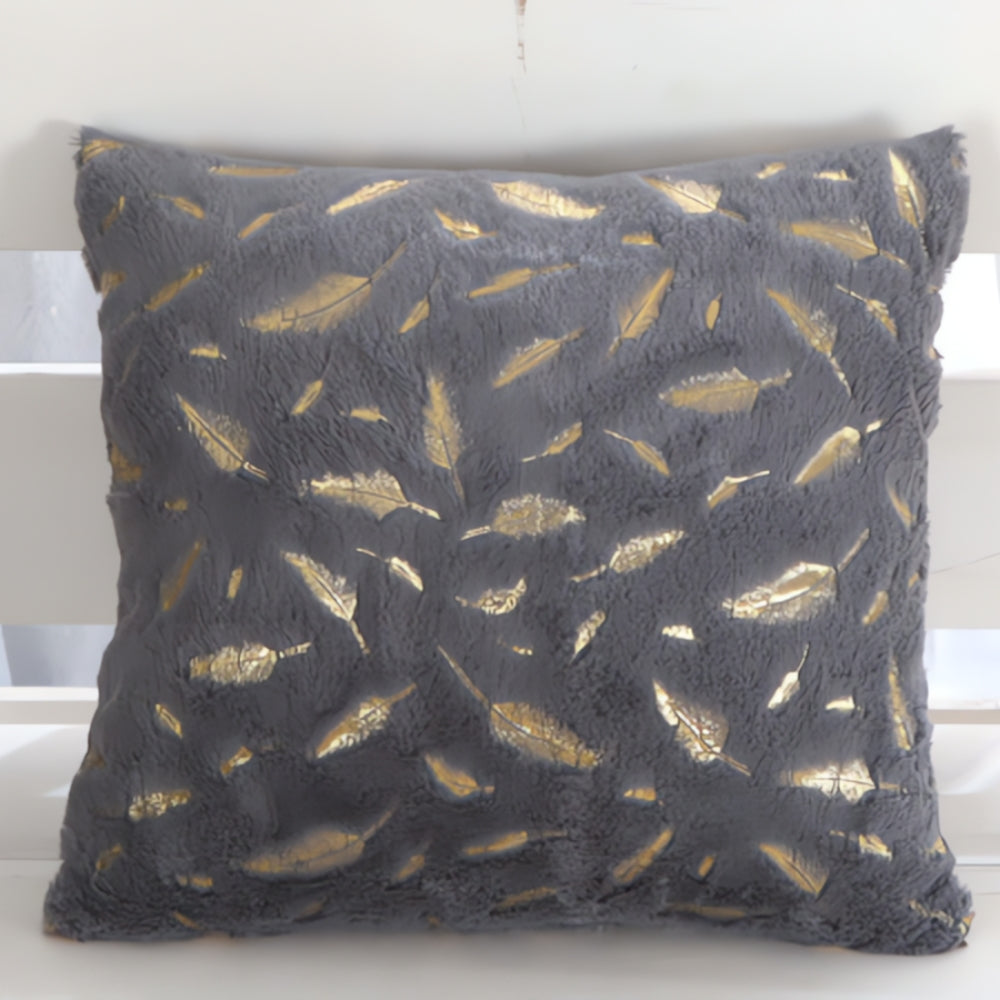 Golden Leaf Velvet Cushion Covers Charcoal Gleam