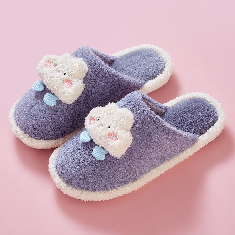 Women Cozy Plush Slippers - Cloud Design Purple